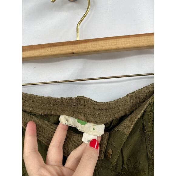 Anthropologie olive green floral embroidered jacquard jogger pants - Picture 4 of 6